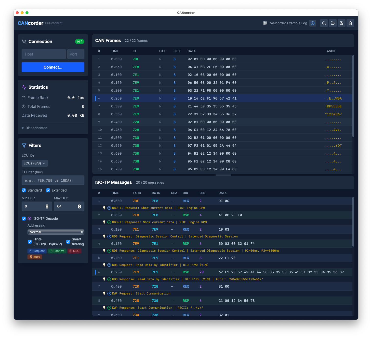 CANcorder main window